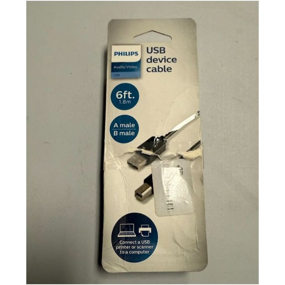 Philips 6 ft USB 2.0 A‑to‑B Device Cable 480 Mbps Printer/Scanner Cord Black